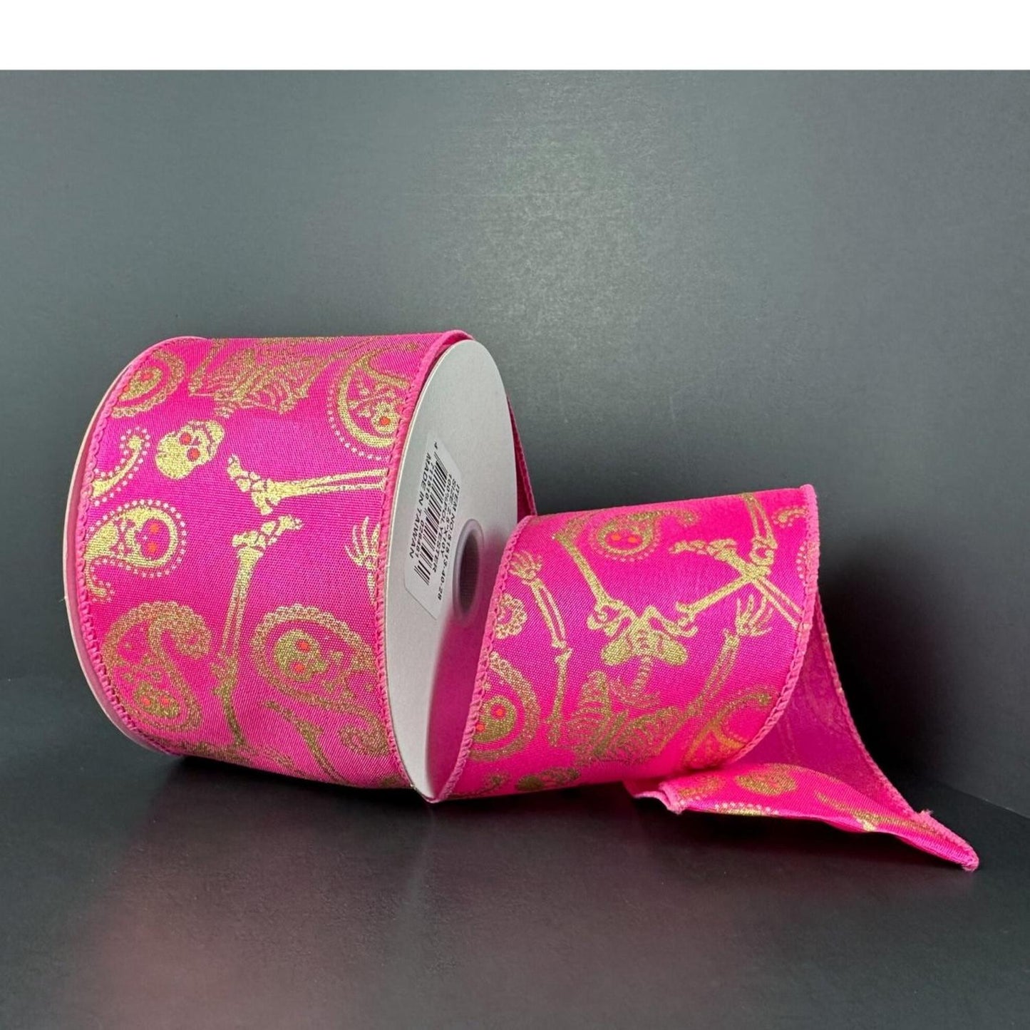 2.5" Paisley Skull Halloween Ribbon: Fuchsia (10 Yards)