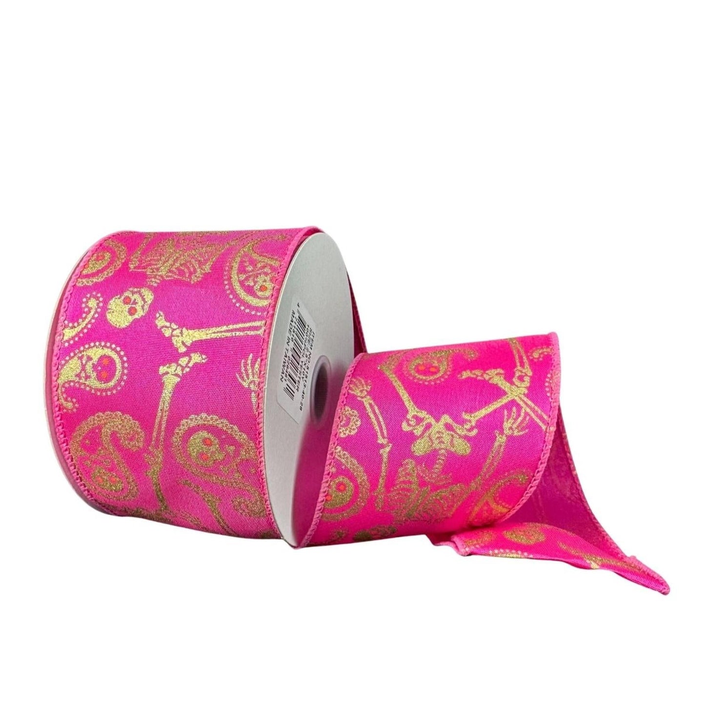 2.5" Paisley Skull Halloween Ribbon: Fuchsia (10 Yards)