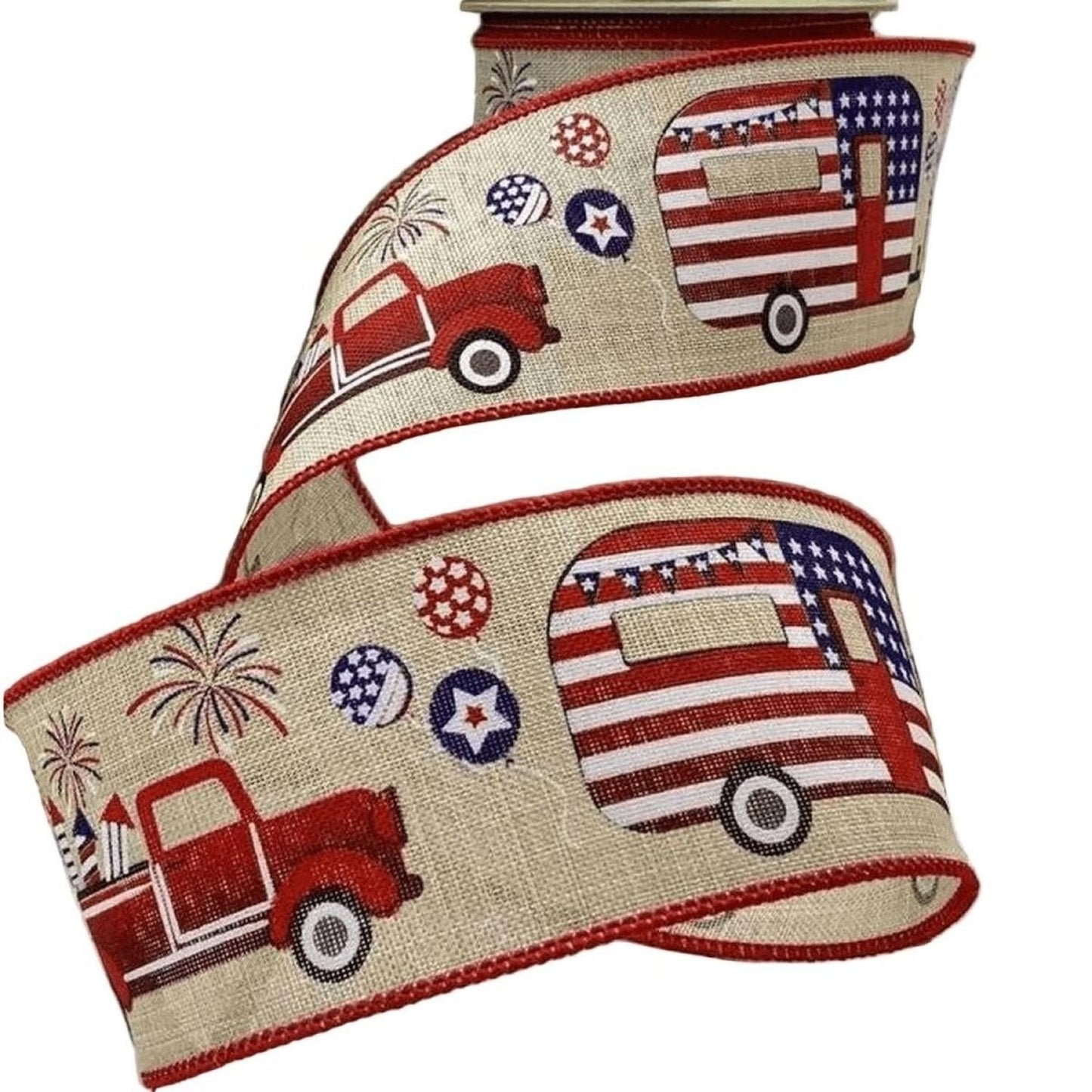 2.5" Patriotic Truck Camper Ribbon: Natural (10 Yards)