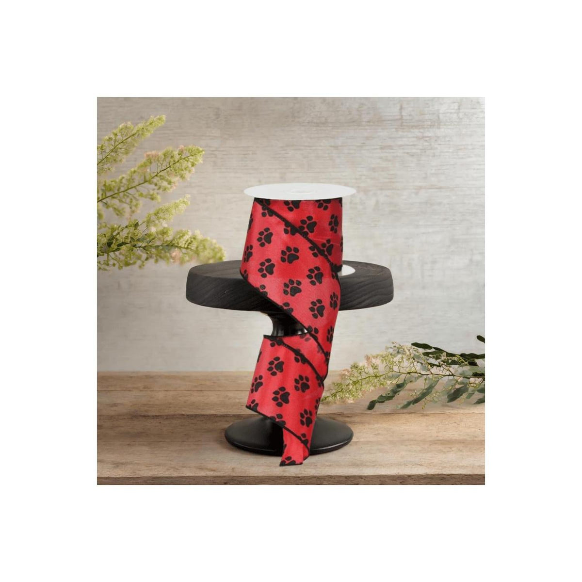 2.5" Paw Print Ribbon: Black & Red (10 Yards)