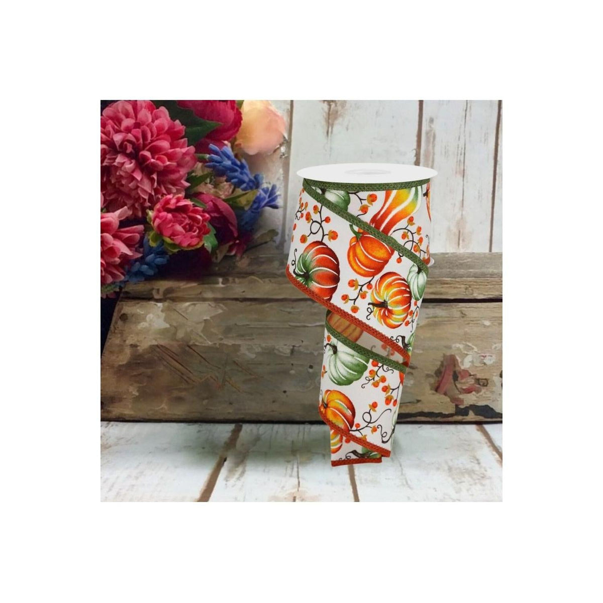 2.5" Pumpkins Bittersweet Ribbon: Moss Green (10 Yards)