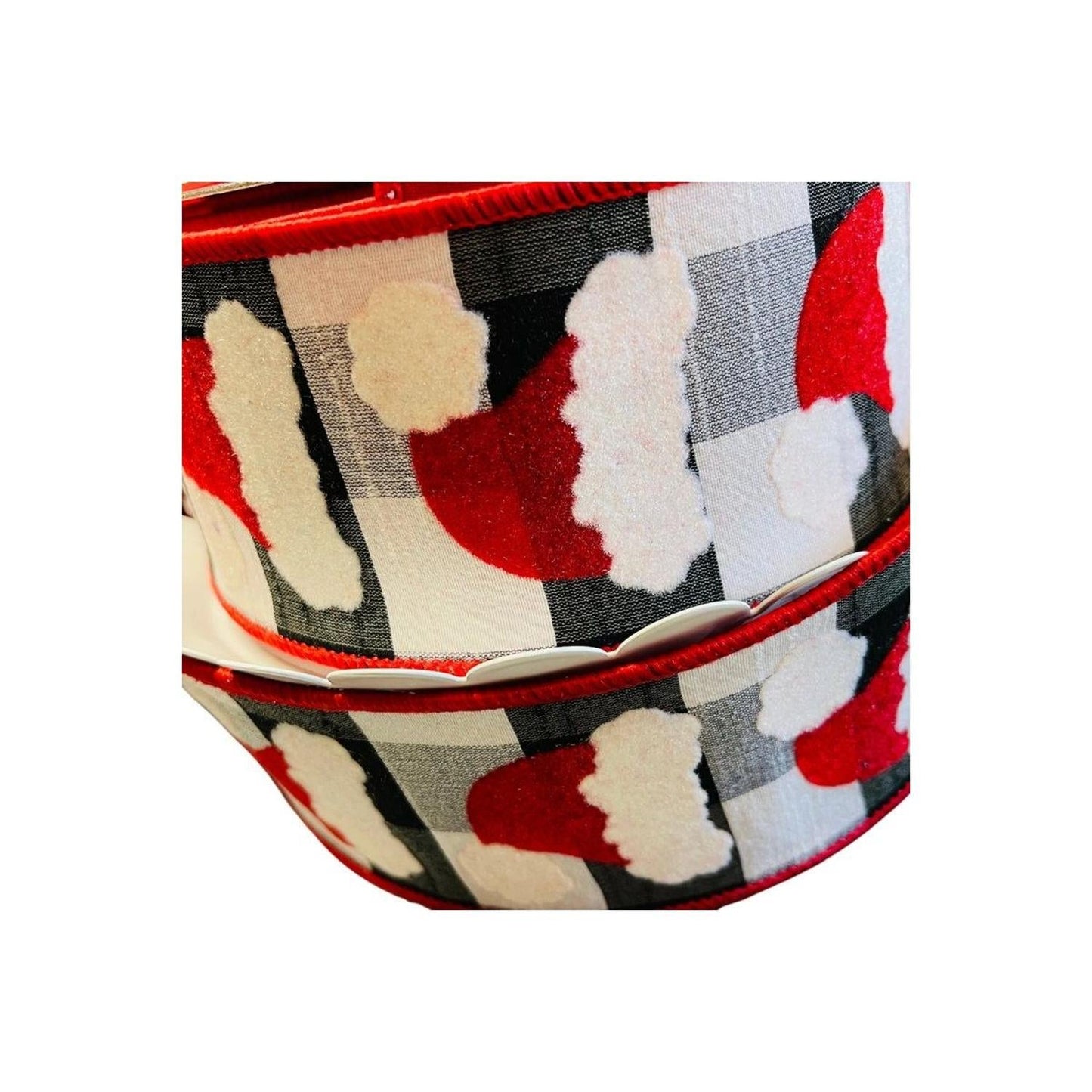 2.5" Santa Hats on Check Ribbon: Black & White (10 Yards)