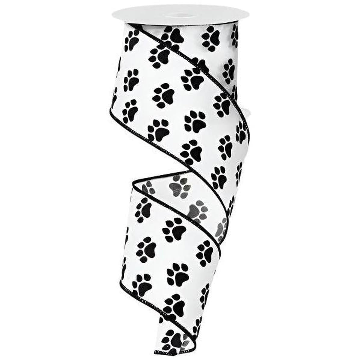2.5" Satin Paw Print Ribbon: Black & White (10 Yards)