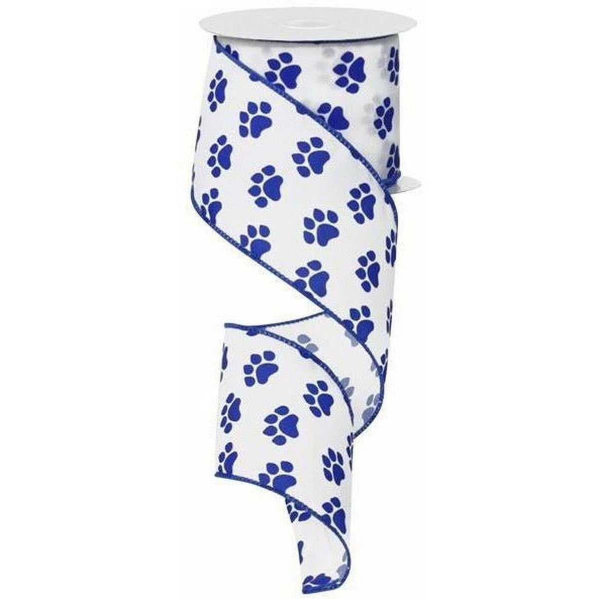 2.5" Satin Paw Print Ribbon: Blue & White (10 Yards)