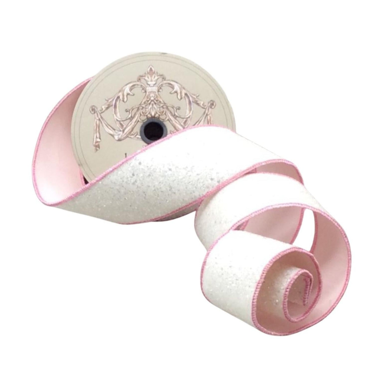 2.5" Sugar Plum Glitter Ribbon: Whispy White (10 Yards)