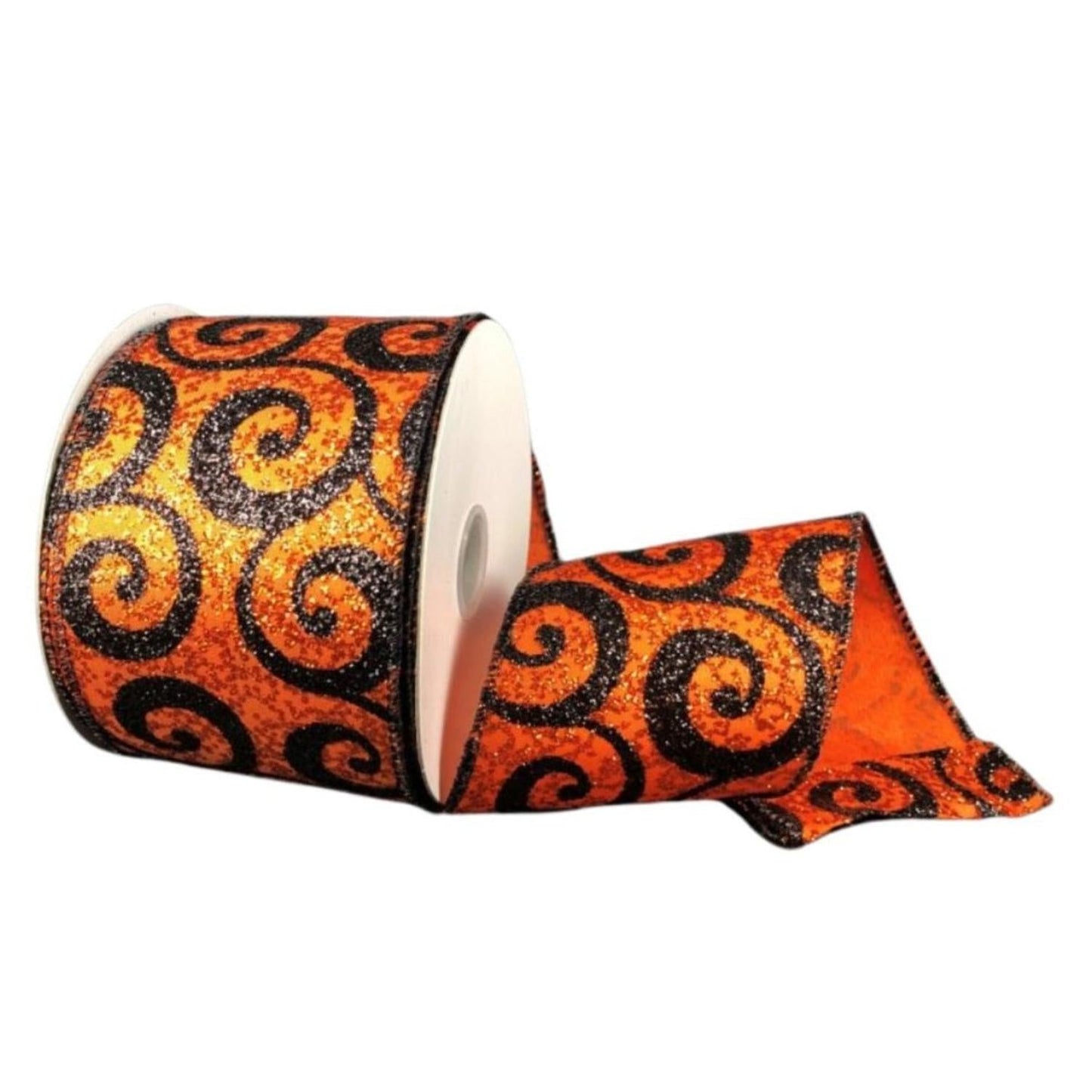 2.5" Ultra Glitter Swirls Ribbon: Orange & Black (10 Yards)