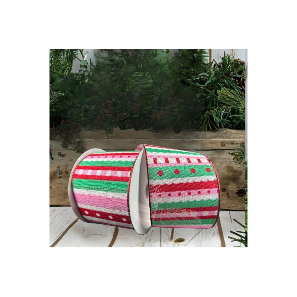 2.5" Whimsy Stripe Ribbon: Red, Mint, Pink (10 Yards)