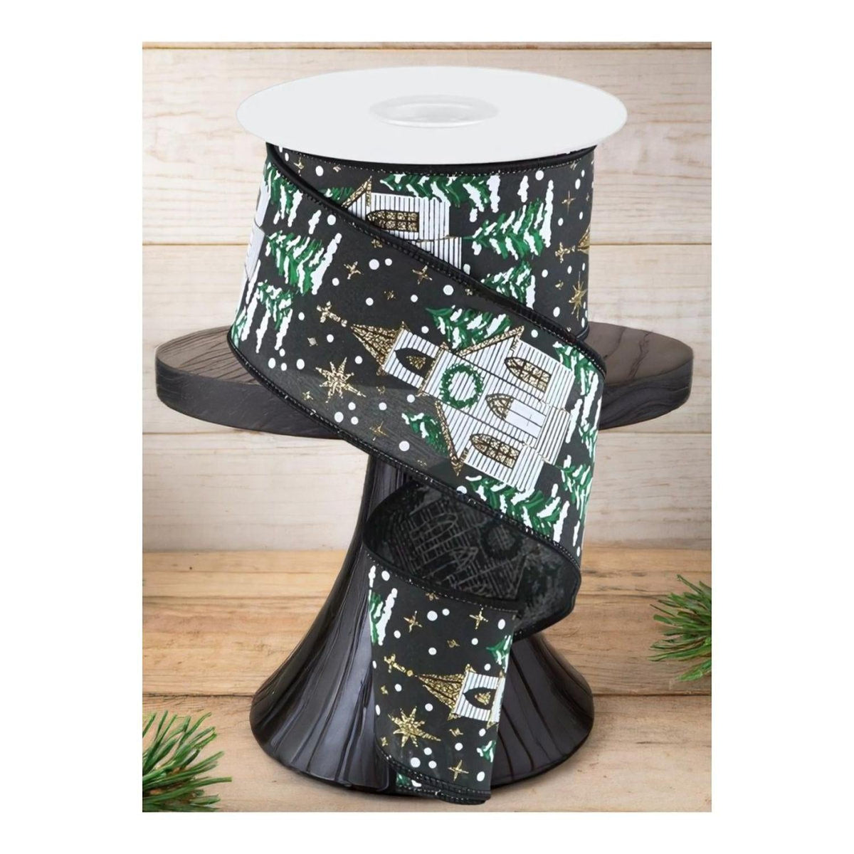 2.5" Winter Church Ribbon: Black (10 Yards)