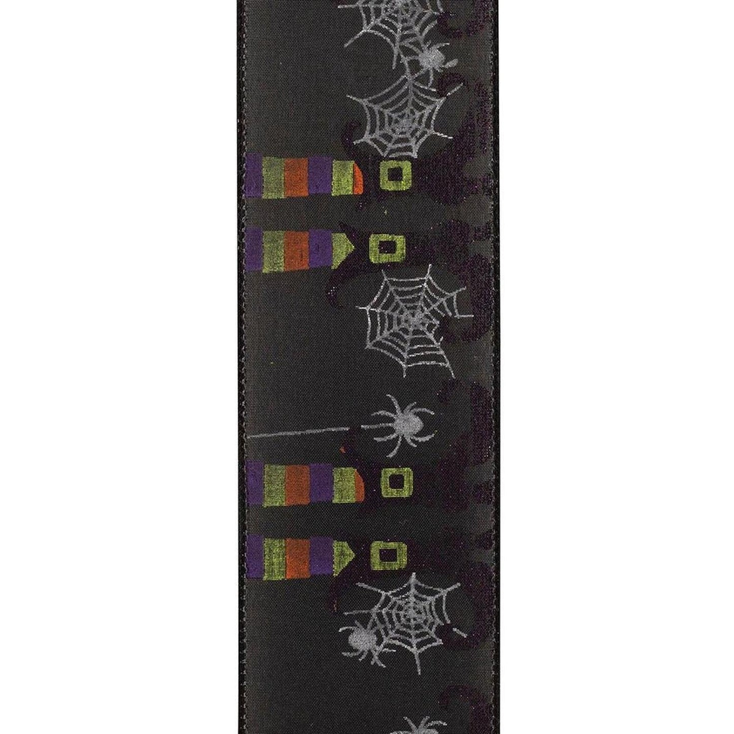 2.5" Witch Leg and Spider Web Ribbon: Black (10 Yards)