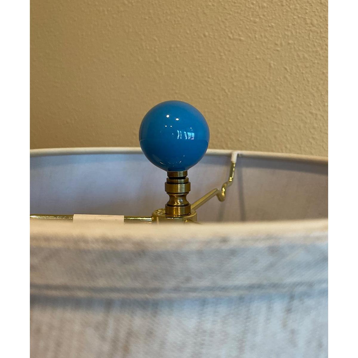 2.5"H Ceramic Sky Blue Round Lamp Finial Antique Brass Base