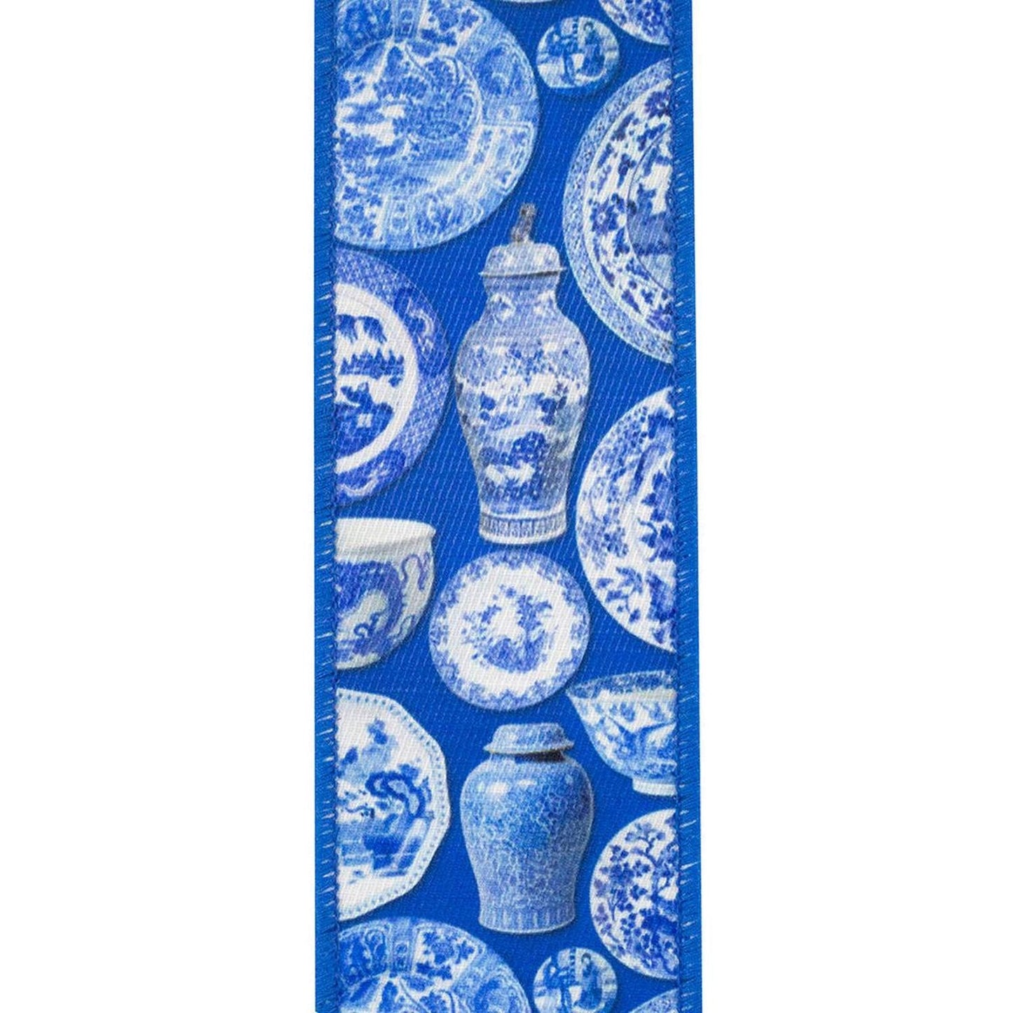 2.5in Terra Cotta Ceramics Chinoiserie Ribbon: Blue (10 Yards)