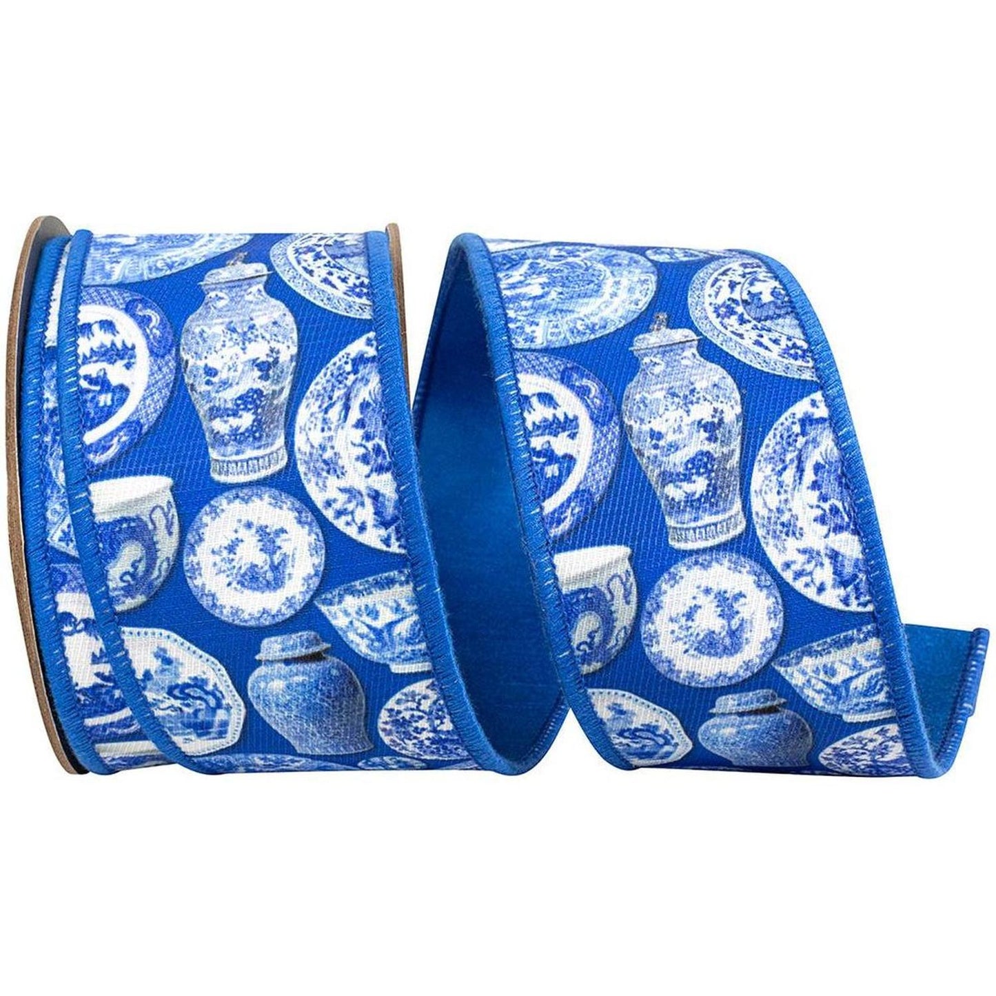2.5in Terra Cotta Ceramics Chinoiserie Ribbon: Blue (10 Yards)