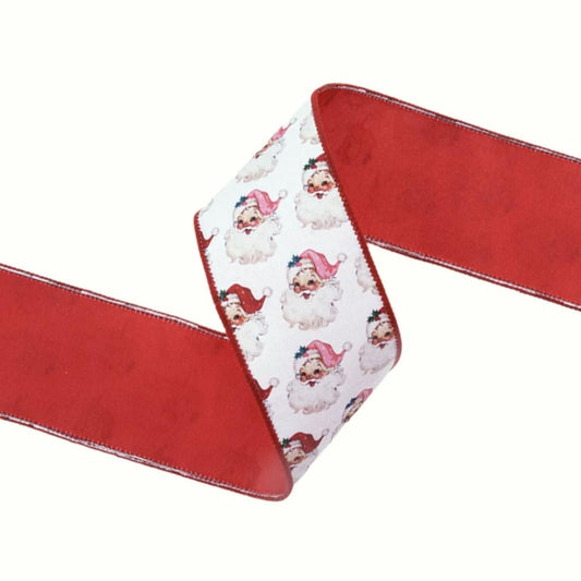 a red and white ribbon with santa claus on it