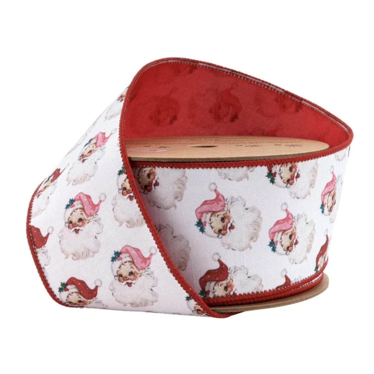 2.5in Vintage Santa Face Ribbon: Pink/Red (10 Yards)