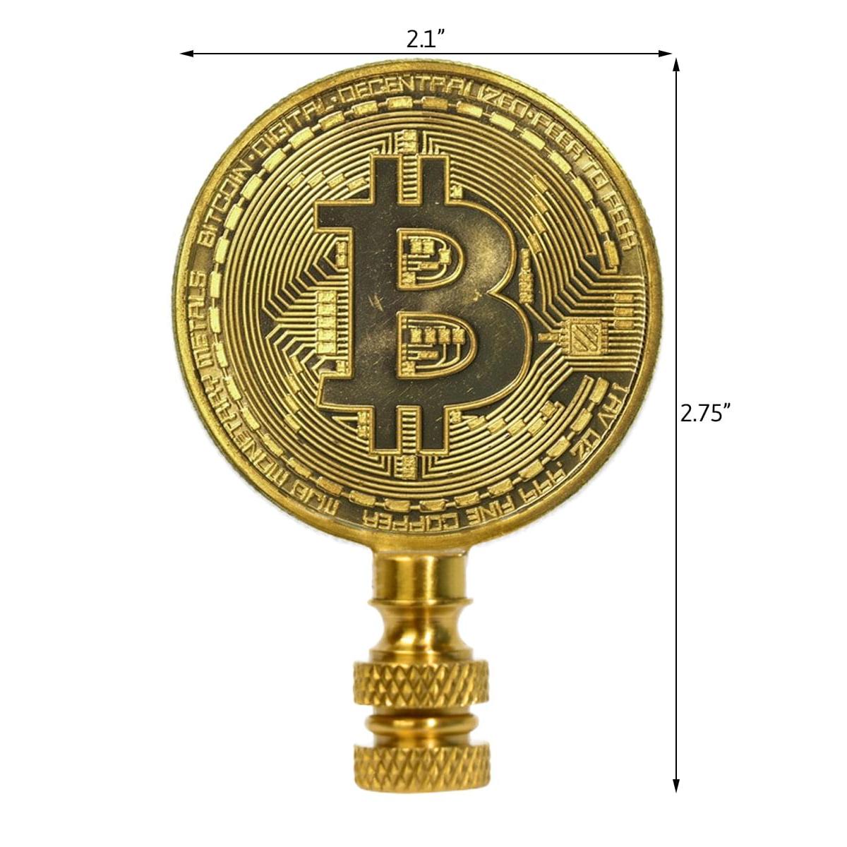 2.75"H Bitcoin Token Icon Polished Brass Finish Lamp Finial