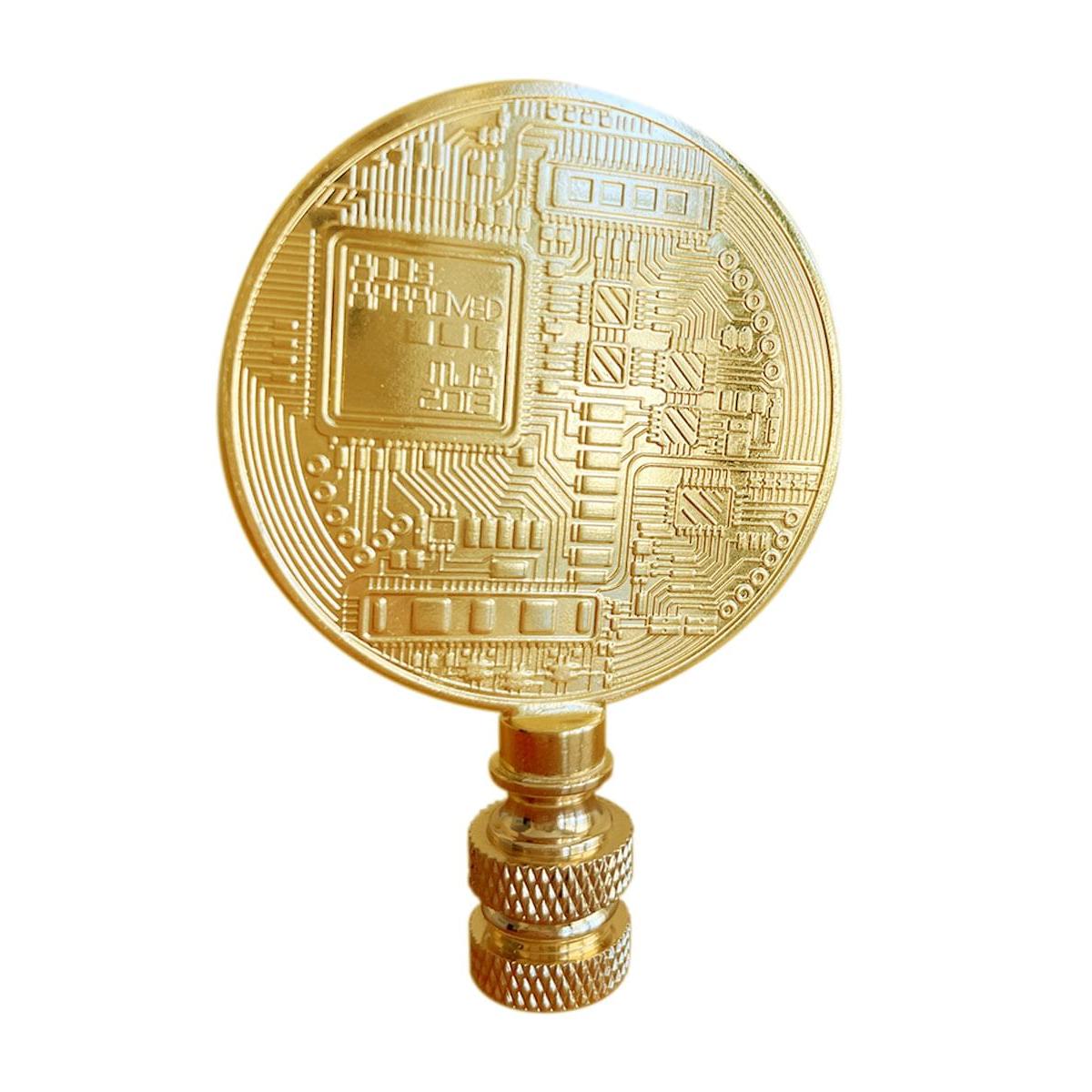 2.75"H Bitcoin Token Icon Polished Brass Finish Lamp Finial