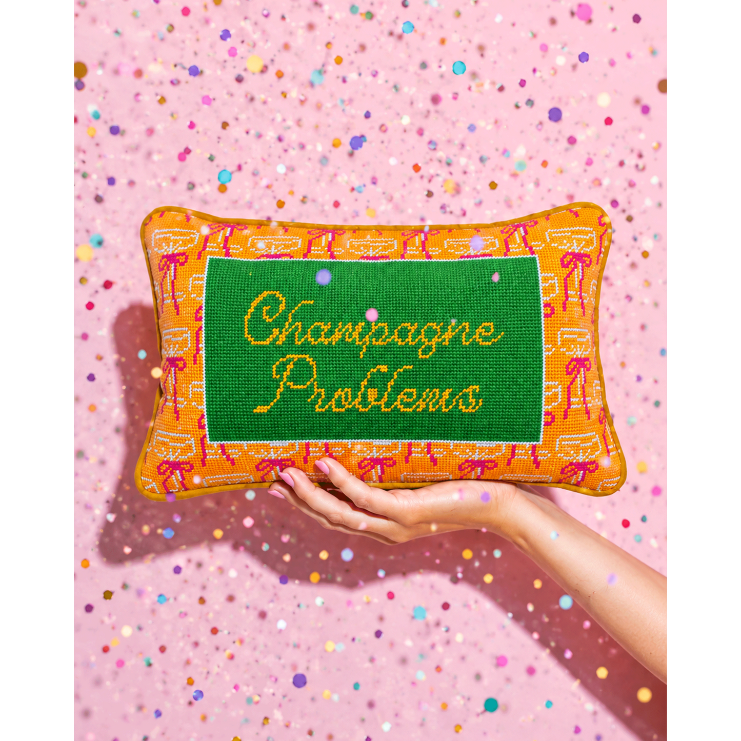 Champagne Problems Needlepoint Pillow