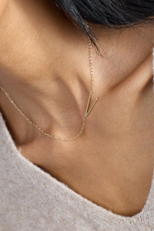 Initial V Precious Elongated Necklace