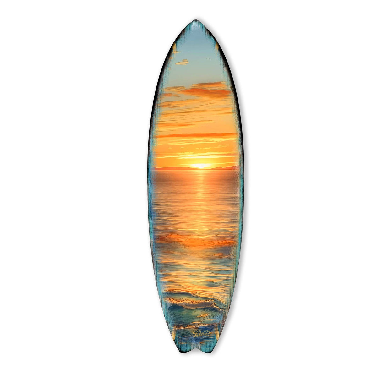 Golden Waves Surfboard Coastal Wall Art by G. DeBrekht - Coastal Holiday Decor - 8490134HS