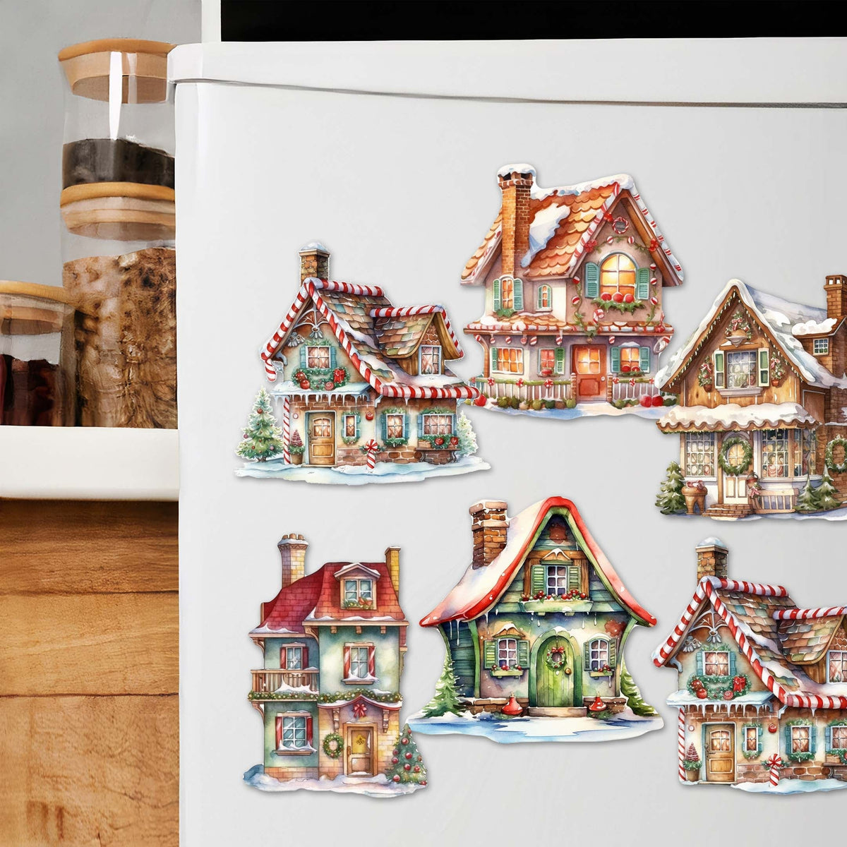 Dream Houses Decorative Eco Wood Magnets Set of 6 by G. Debrekht - Christmas Decor - 8090029G-S6