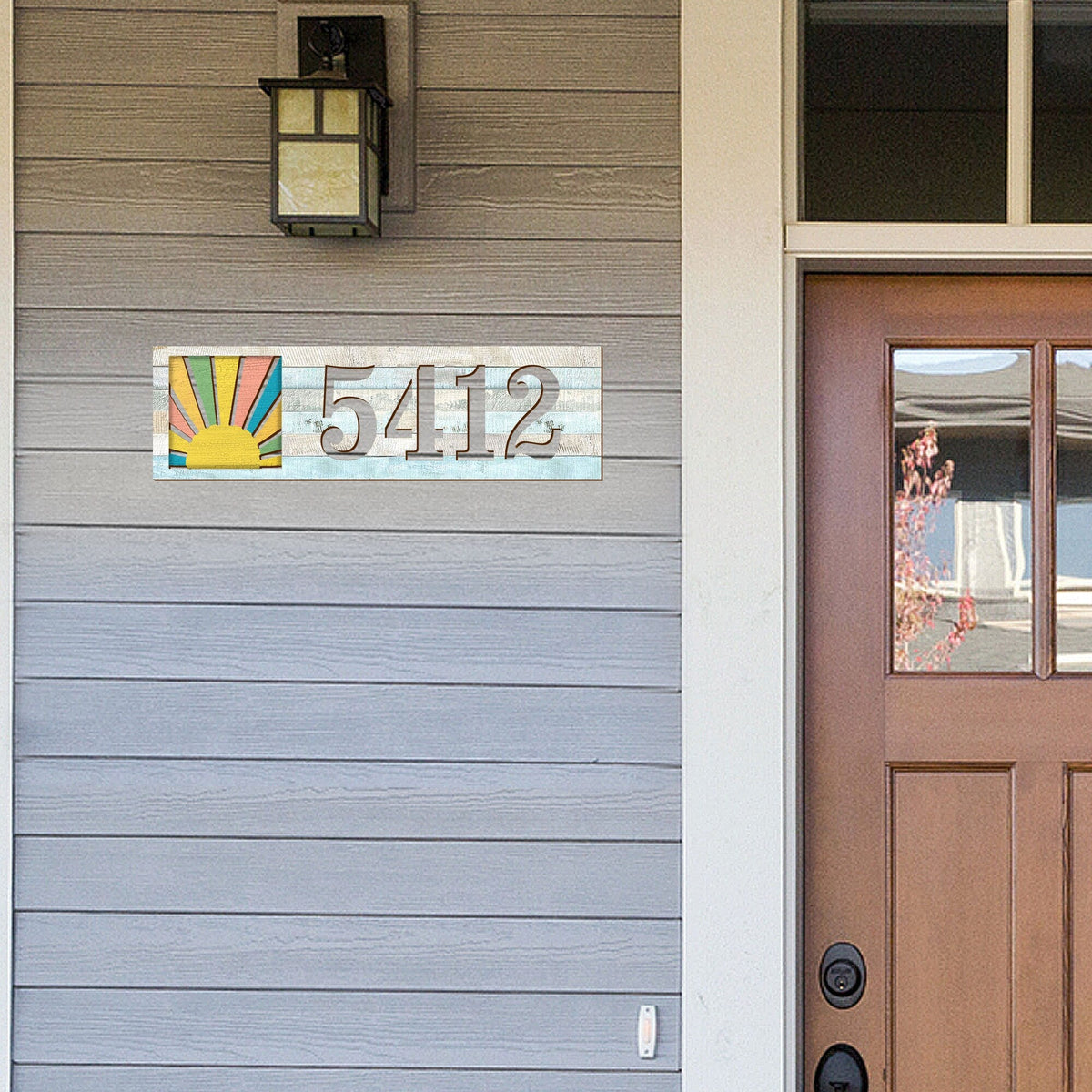 Address Sign - House Numbers for Housewarming - Sunrise Wooden Plaque - Custom Home Sign - MA989821B