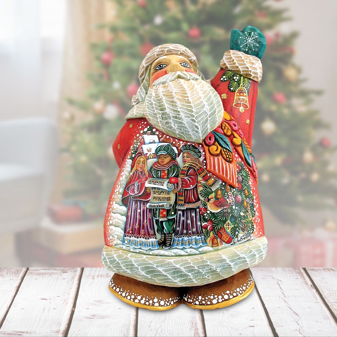 Christmas Chorus Santa Handcrafted Christmas Figurine - G. DeBrekht - Christmas Santa Snowman Decor - 516512