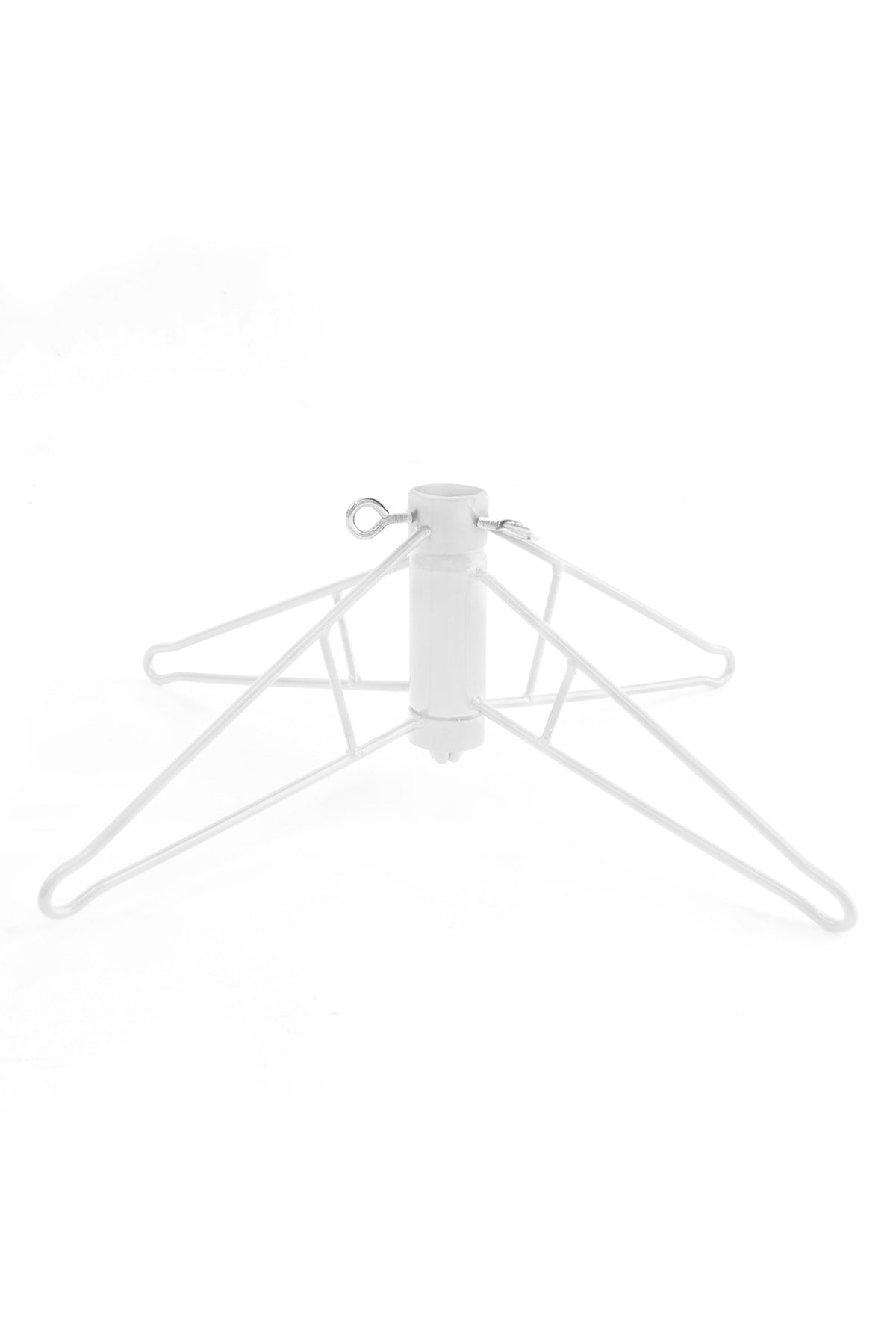 a white metal christmas tree holder