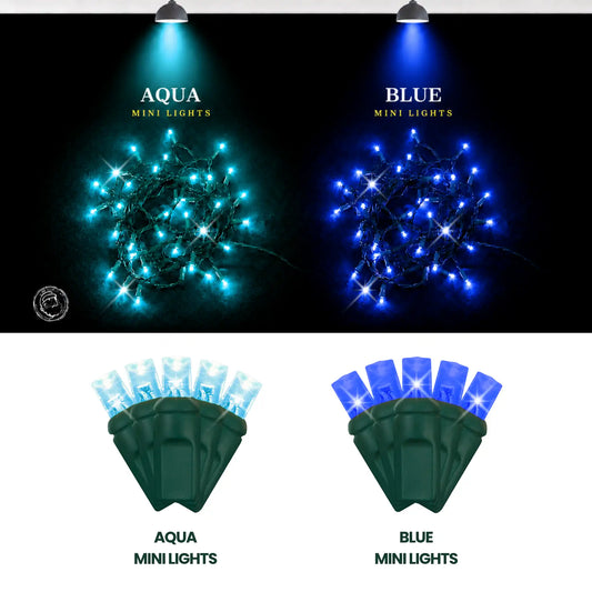 LED Mini Lights 5MM Aqua Twinkle Green Wire - 6" Spacing