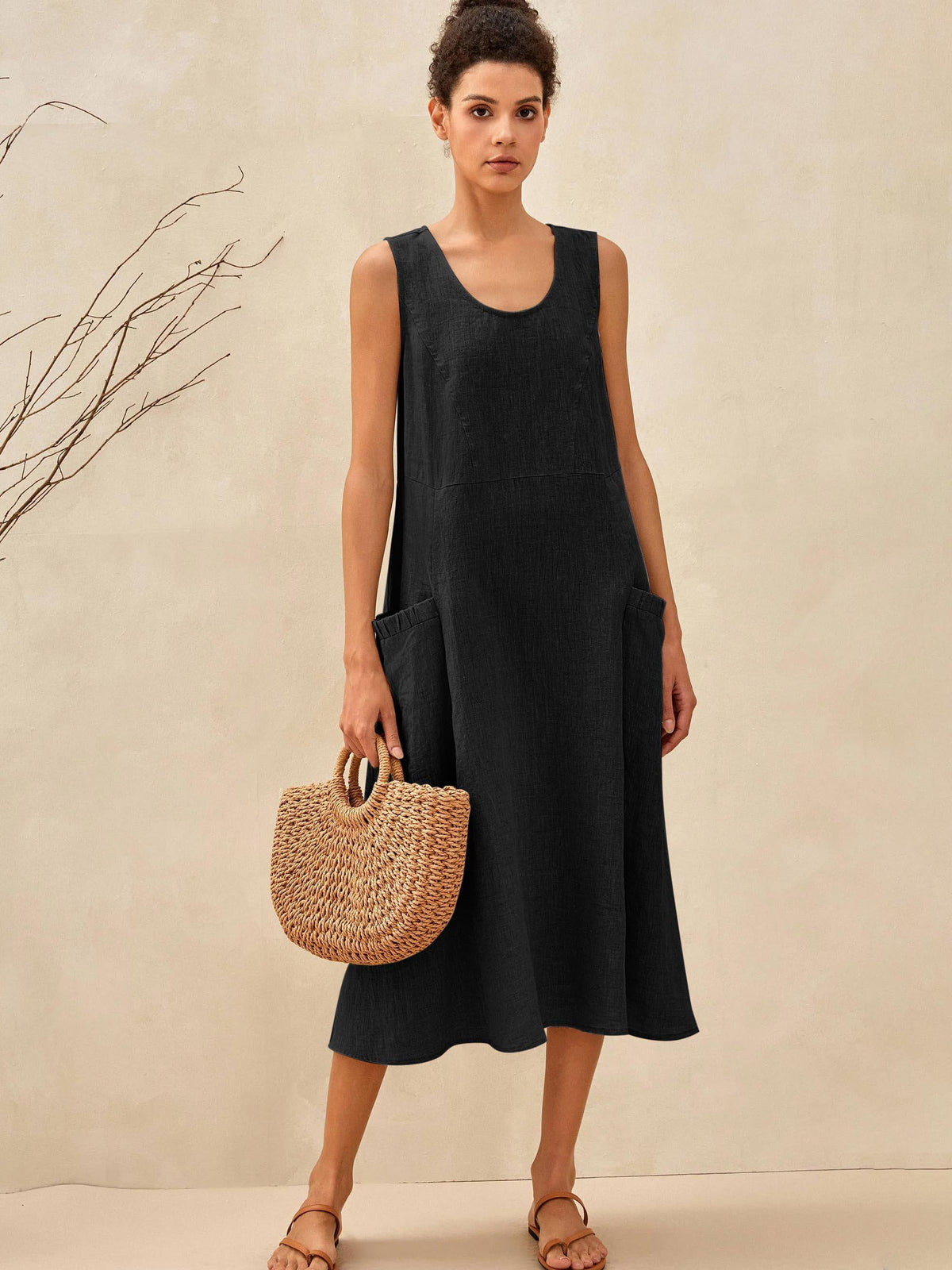 a woman in a black dress