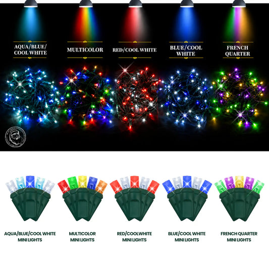 LED Mini Lights 5MM Aqua Blue and Cool White Twinkle  Green Wire- 6" Spacing