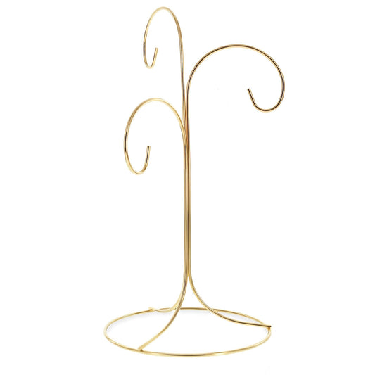 3-Arm 3-Tier Gold Brass Metal Ornament Stand Display 10.75 Inches