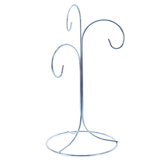 3-Arm 3-Tier Silver Metal Ornament Stand Display 10.75 Inches