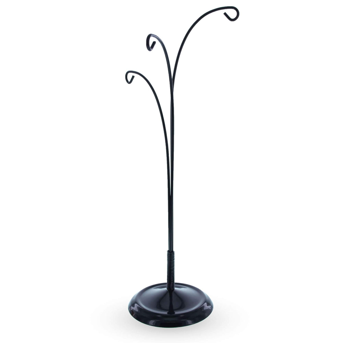 3-Arm Botanical Style Black Painted Metal Ornament Display Stand 12 Inches