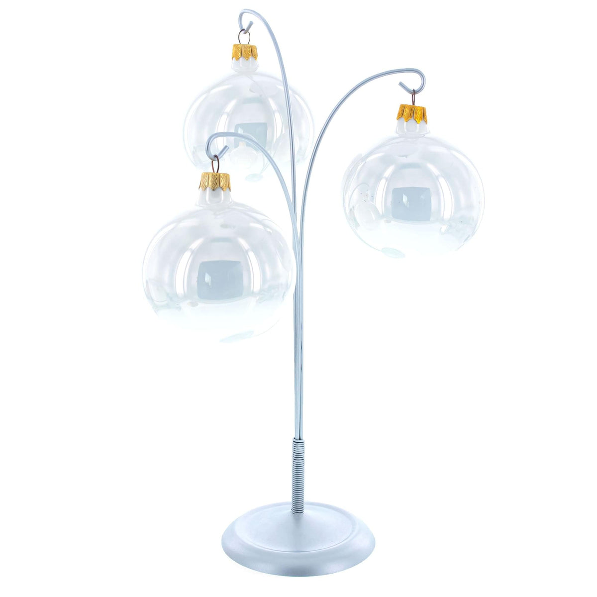 3-Arm Botanical Style Silver Metal Ornament Display Stand 12 Inches