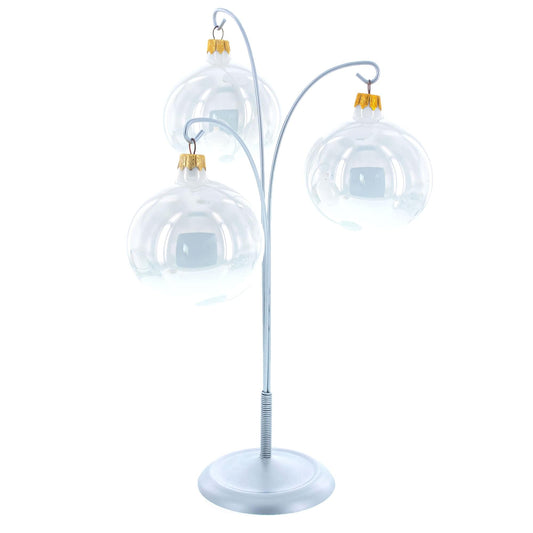 3-Arm Botanical Style Silver Metal Ornament Display Stand 12 Inches