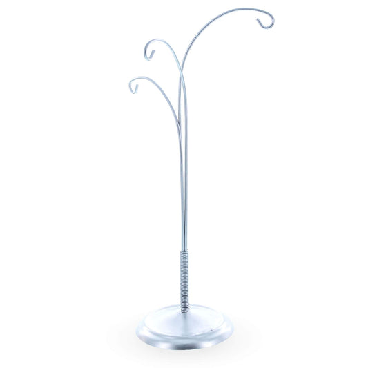 3-Arm Botanical Style Silver Metal Ornament Display Stand 12 Inches
