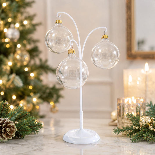 3-Arm Botanical Style White Painted Metal Ornament Display Stand 12 Inches