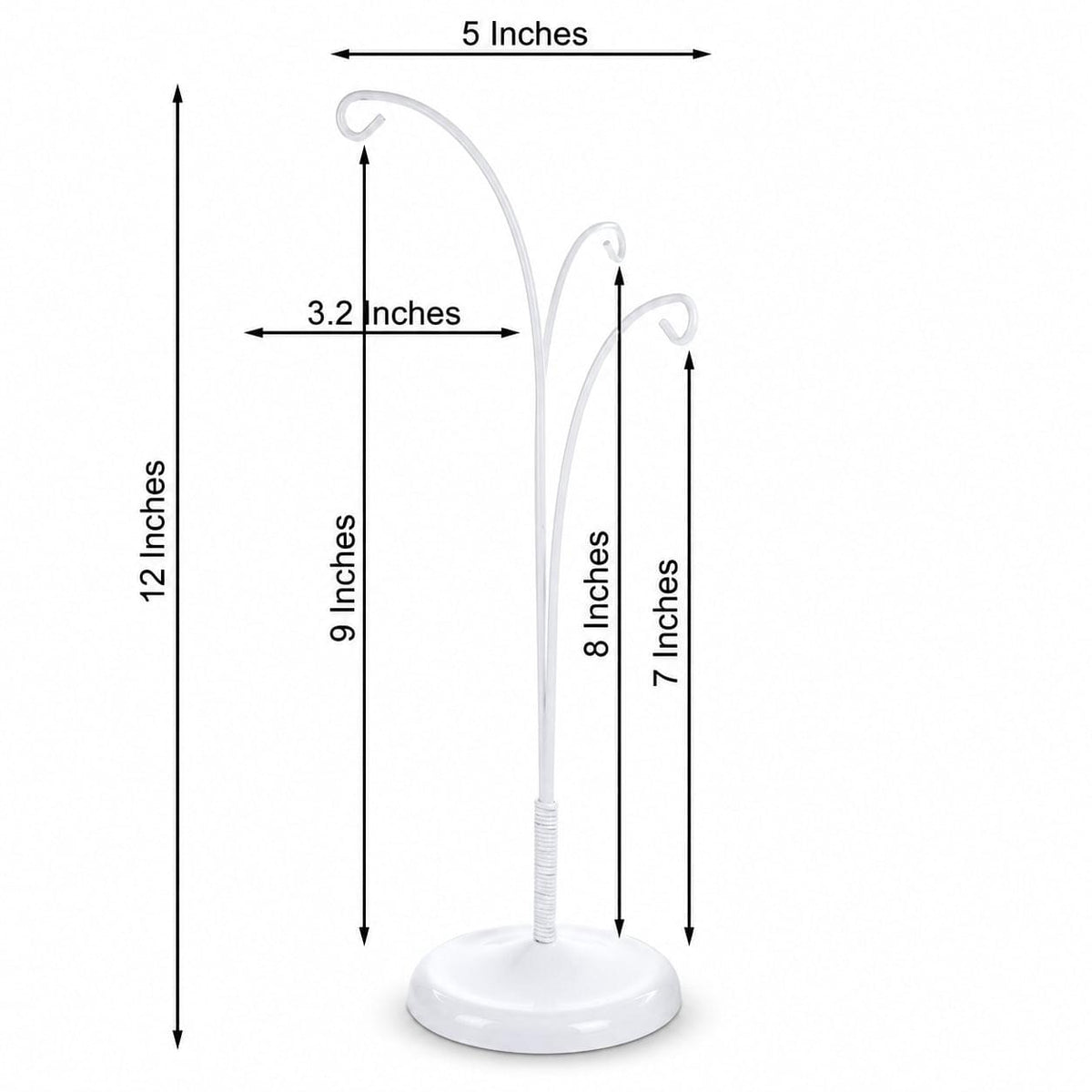 3-Arm Botanical Style White Painted Metal Ornament Display Stand 12 Inches