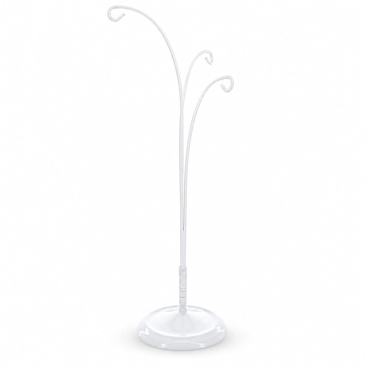 3-Arm Botanical Style White Painted Metal Ornament Display Stand 12 Inches