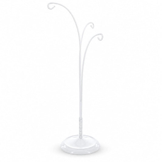 3-Arm Botanical Style White Painted Metal Ornament Display Stand 12 Inches