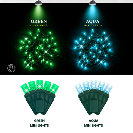 LED Mini Lights 5MM Green Twinkle Green Wire 6" Spacing