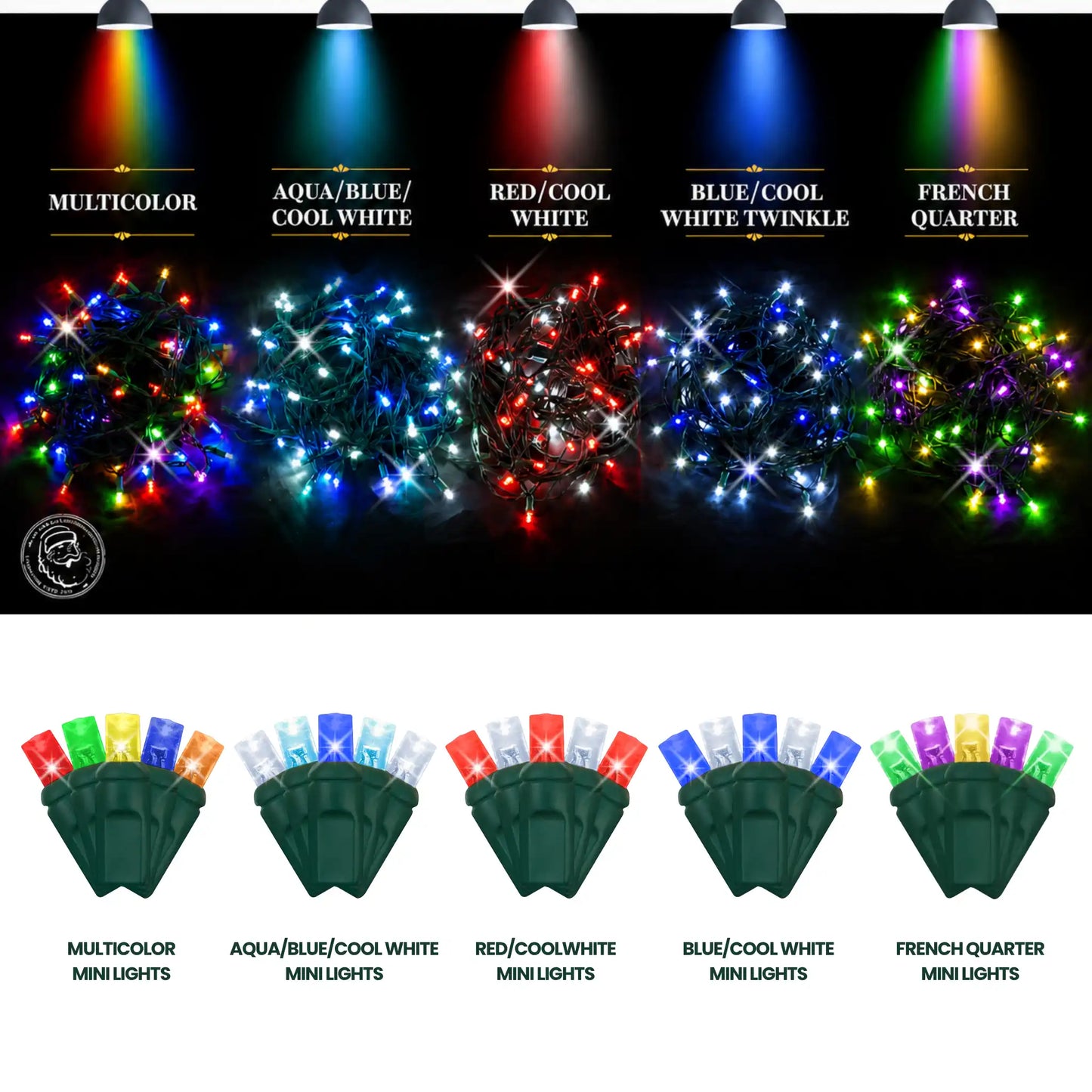 LED Mini Lights 5MM Multicolor Soft Twinkle Green Wire - 6" Spacing