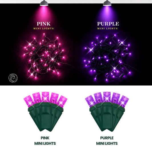 LED Mini Lights 5MM Pink Twinkle Green Wire - 6" Spacing