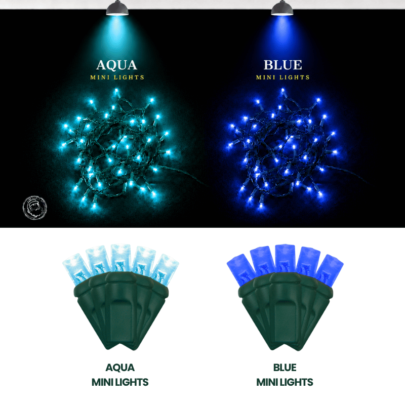 LED Mini Lights 5MM Aqua Static Green Wire - 6" Spacing
