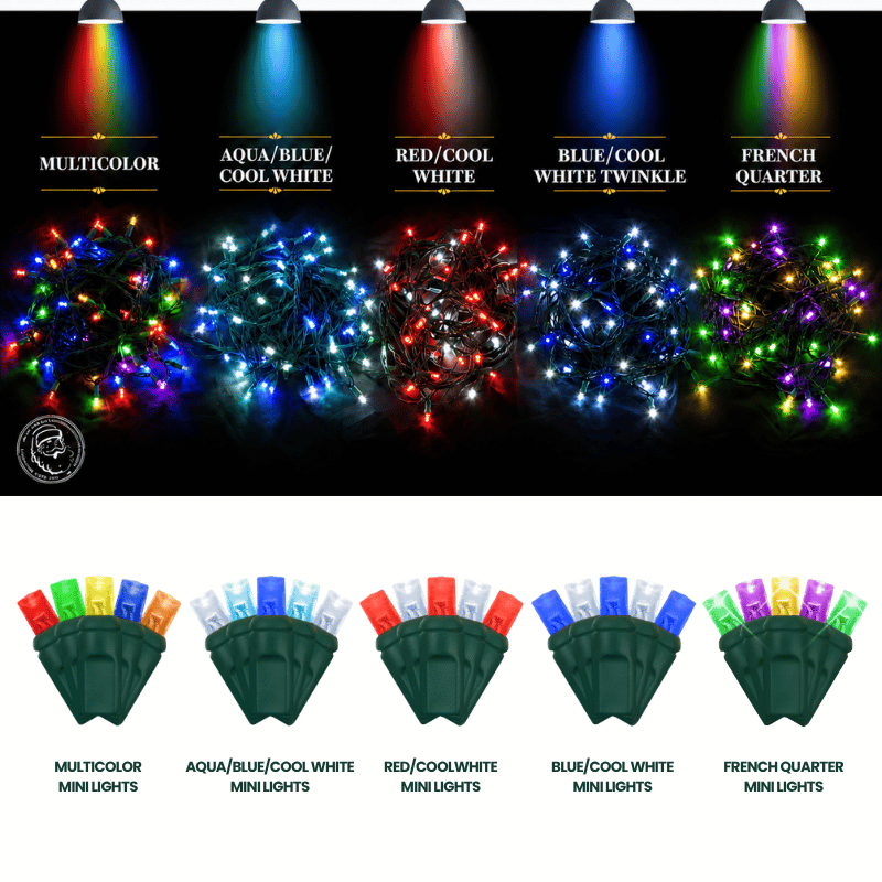 LED Mini Lights 5MM Multicolor Green Wire 6" Spacing