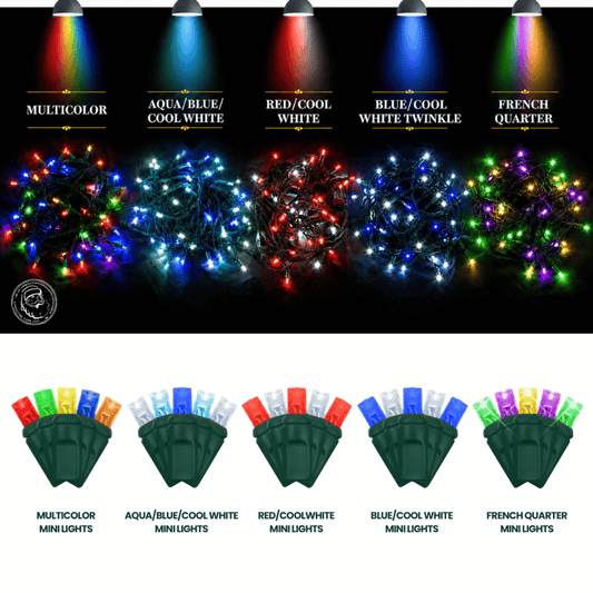 LED Mini Lights 5MM Multicolor Green Wire 6" Spacing