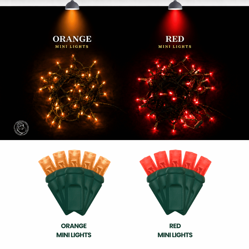 LED Mini Lights 5MM Orange Static Green Wire - 6" Spacing