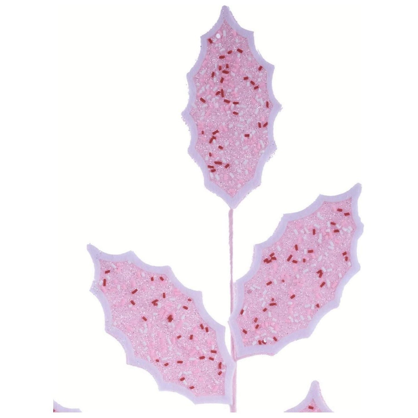 30" Glitter Sprinkles Holly Leaf Spray: Pink