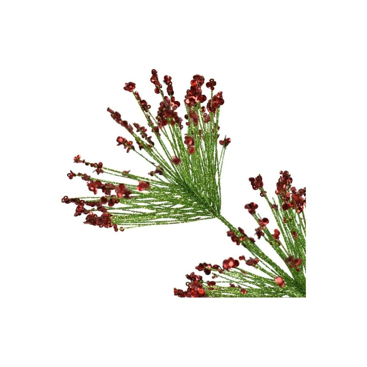 30" Sequin Tip Glitter Pine Spray: Red/Green