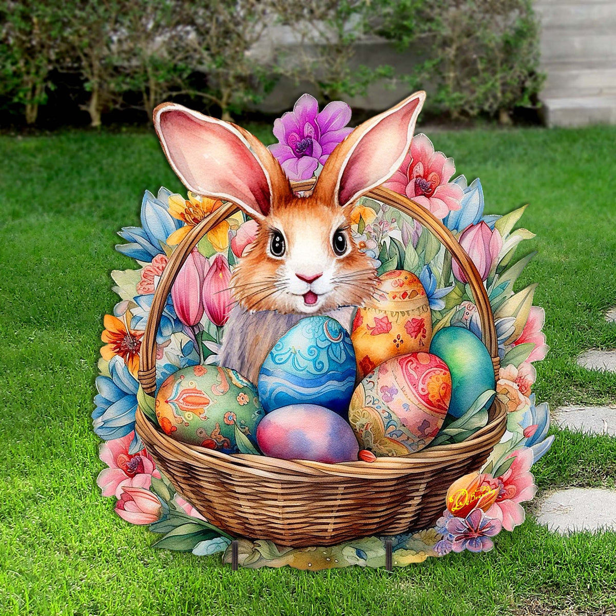 Bunny in a Basket Easter Yard Sign by G. DeBrekht - Easter Spring Decor - 8652764F